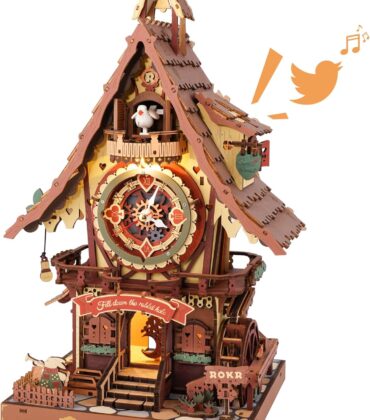 ROKR 3D Wooden Puzzles for Adults, Cuckoo Clock Model Kit, Room Home Decor DIY Watch Making Kit Functional Mechanical Building Toys, Hobbies Birthday Christmas Day Gifts for Men Women 14+