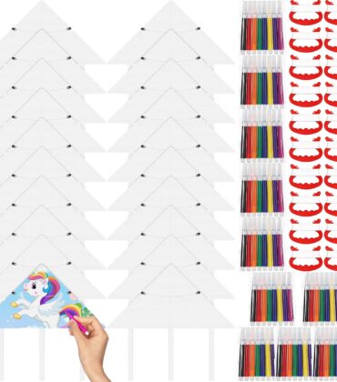 Honoson 20 Pieces DIY Blank Kite with Watercolor Pens and String 20 Inch Making Craft Kits Decorating Coloring Kite Pack for Outdoor and Activities
