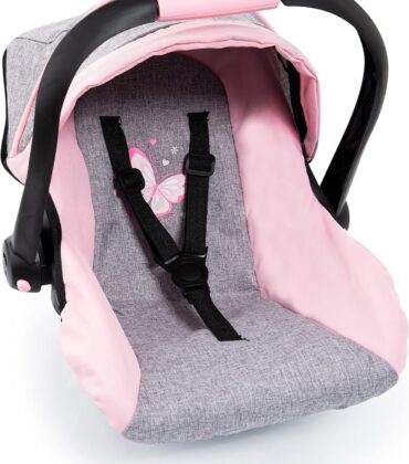 Bayer Design 67933AA Toy, Car Seat Easy Go for Neo Vario Pram with Cover, Doll Accessories, Pink, Grey with Butterfly,Grey/pink, for dolls up to 18"